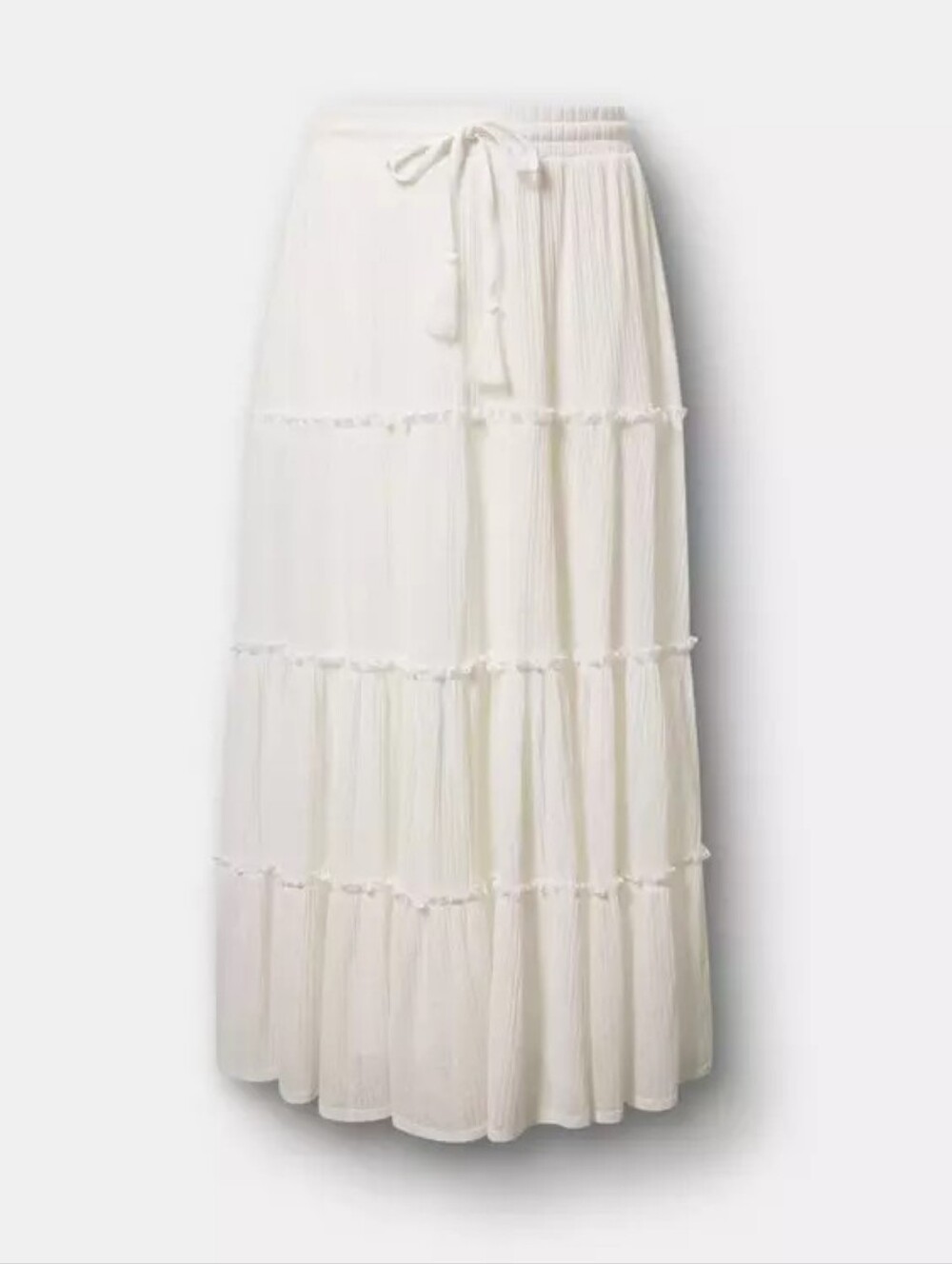 Torrid White Tiered Maxi Skirt with Drawstring Waist